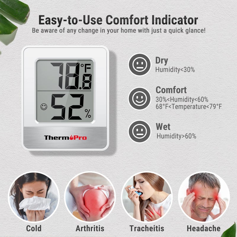 ThermoPro TP49 2 Pieces Digital Hygrometer Indoor Thermometer Humidity Meter Mini Hygrometer Thermometer with Temperature and Humidity Monitor Room Thermometer - Image 3